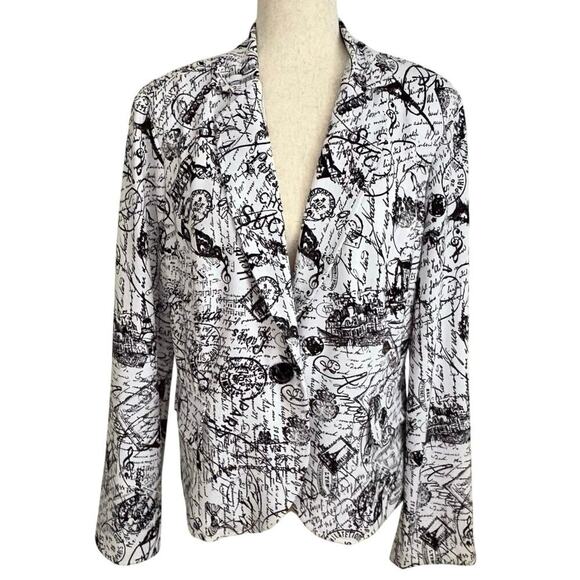 Joseph Ribkoff Statement City Print Blazer Jacket Black White Women’s Size 12 - Picture 2 of 9